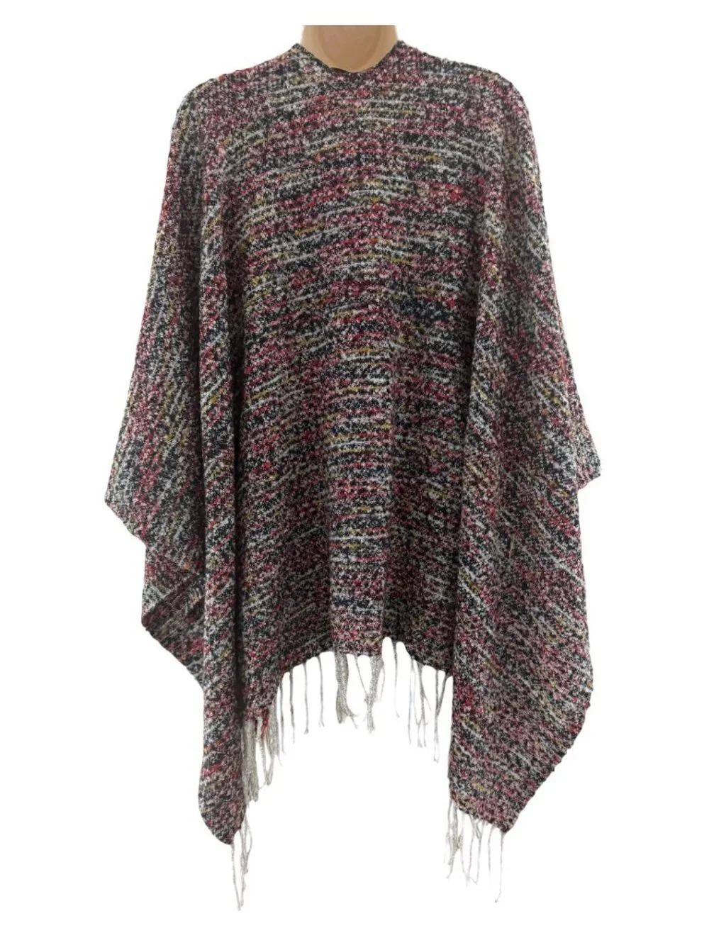 Soft Knit Blanket Shawl Trim Fringe Ruana Wrap Poncho Sweater OS Fall Winter